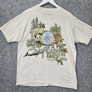 Vintage 90s Earth Day T‎ Shirt Mens L Single Stitch Animal Nature Tee HANES USA